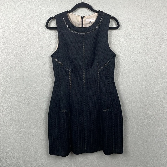 Rebecca Taylor Brocade Jacquard Black Mini Dress Ladder Trim Hourglass Sz 8 - Picture 2 of 11